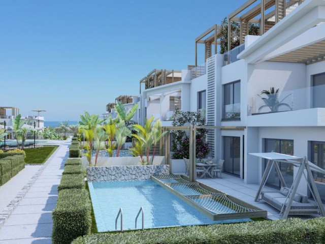 3 bedroom exclusive apartments with garden for sale  within walking distance to the beach in Esentepe, North Cyprus