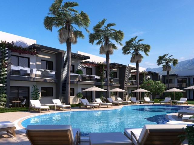 Kyrenia Alsancak 1 & 2 Bedroom Ground Floor apartments with Shared Pool 1 with garden. The apartment