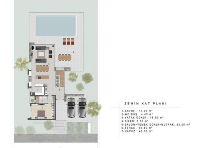 Наш новый проект виллы в Кирения Лапта с 4 спальнями, 4 ванными комнатами, зеленой землей, большой парковкой, бассейном, видом на море и горы.