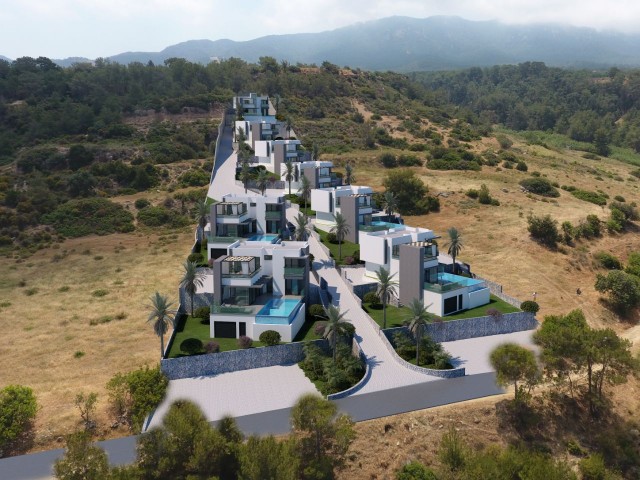 Kyrenia Esentepe 3-Schlafzimmer-Villa mit Infinity-Pool in Verbindung mit Meer und Bergen