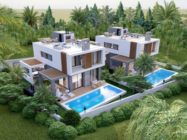 Moderne Design-Luxus-Villen zum Verkauf in Kyrenia Laptada mit Meer- und Bergblick!