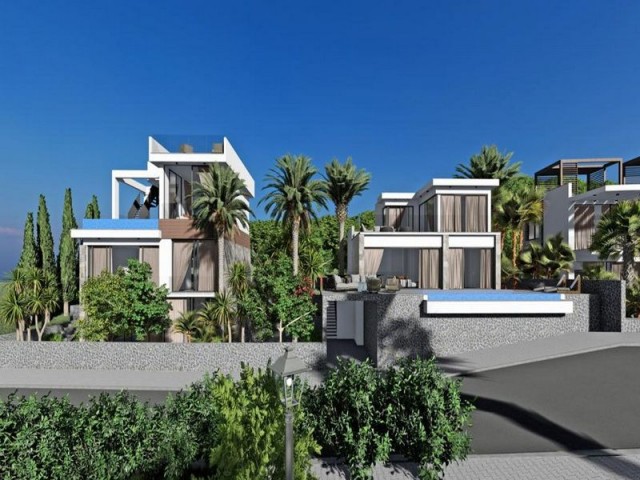 Modern 3+1 Villalar + Özel Havuz + Çatı Teras + Esrarengiz dağ ve deniz manzaralı 