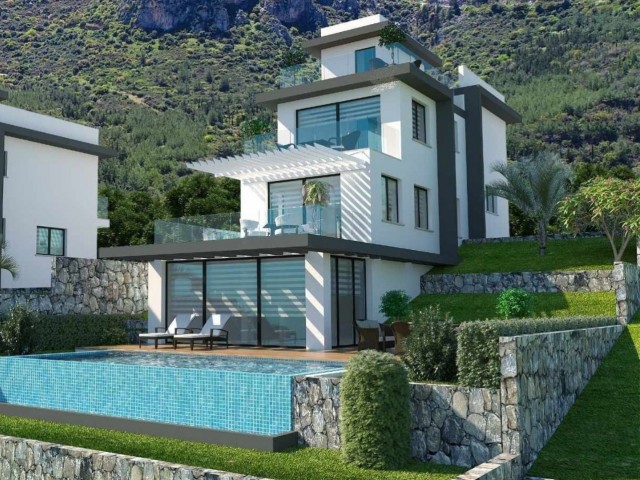Girne Lapta Da Satılık Özel Havuzlu Dağ ve Deniz Manzaralı Süperlüks Villalar