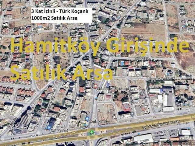 1000m2 Land for Sale in Lefkosa Hamitkoy Area with 3 Floor Permit