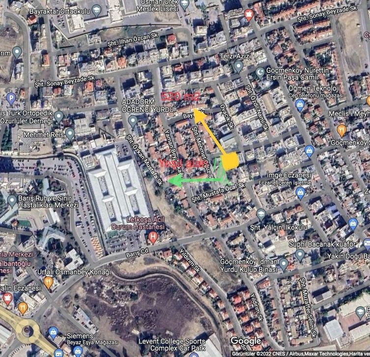 In Nikosia Migrantköy (hinter der Moschee, Notfallkrankenhaus 200 m. in der Nähe) Türkische Tat 3 Stockwerk genehmigte Projekt Grundstück (eine Seite Grünfläche) Ltf. Immobilienmakler Nicht Anrufen ** 
